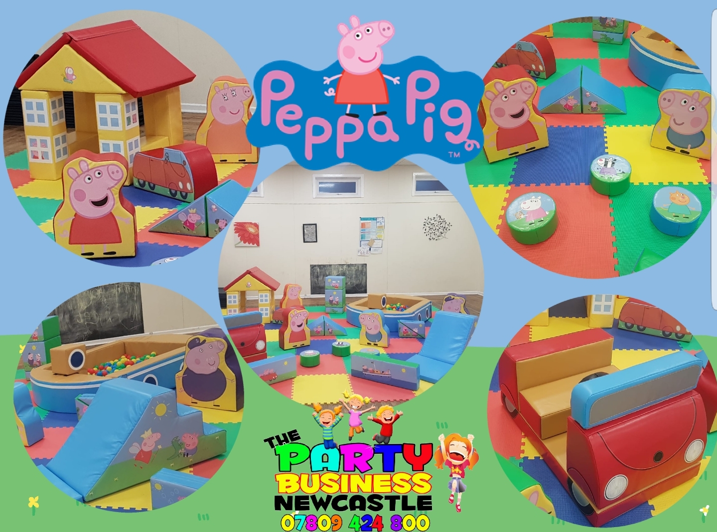 Peppa pig soft play party package, great for kids party hire Newcastle, Hexham, Morpeth, Blyth, Ashington, Bedlington, Berwick, Ponteland, Consett, Stanley, Durham and Beyond.